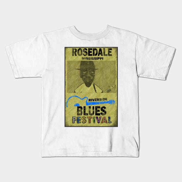 Riverside Blues Festival Kids T-Shirt by oldrockerdudes